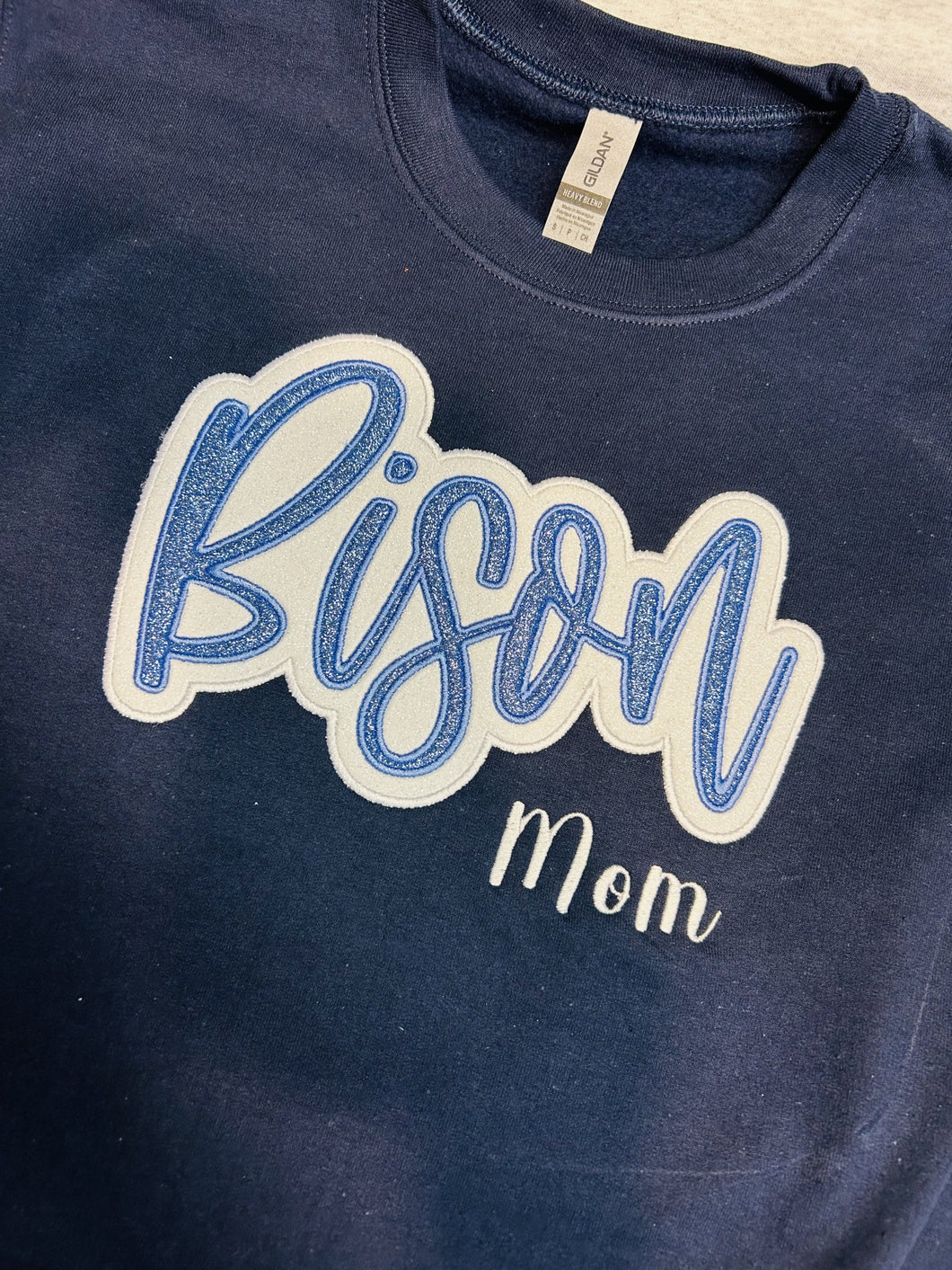 Bison Glitter Applique Mom Crew